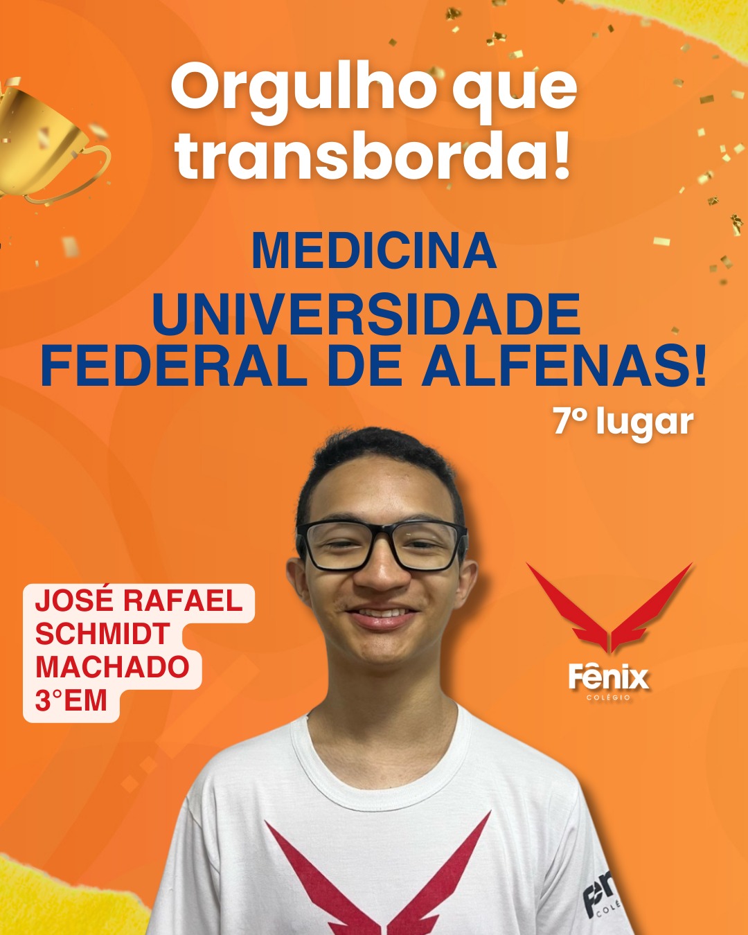 José Rafael Schmidt Machado [3º Ensino Médio] - Medicina - Universidade Federal de Alfenas, 7º LUGAR - Colêgio Fênix Pouso Alegre