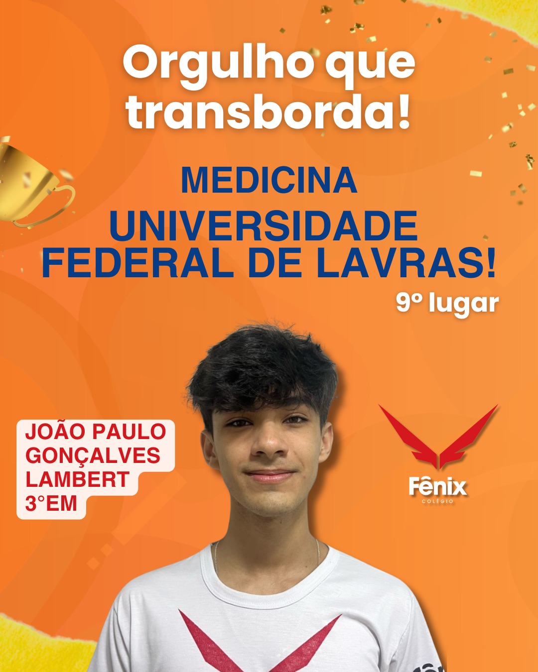 João Paulo Gonçalvez Lambert [3º Ensino Médio] - Medicina - Universidade Federal de Lavras, 9º LUGAR - Colêgio Fênix Pouso Alegre